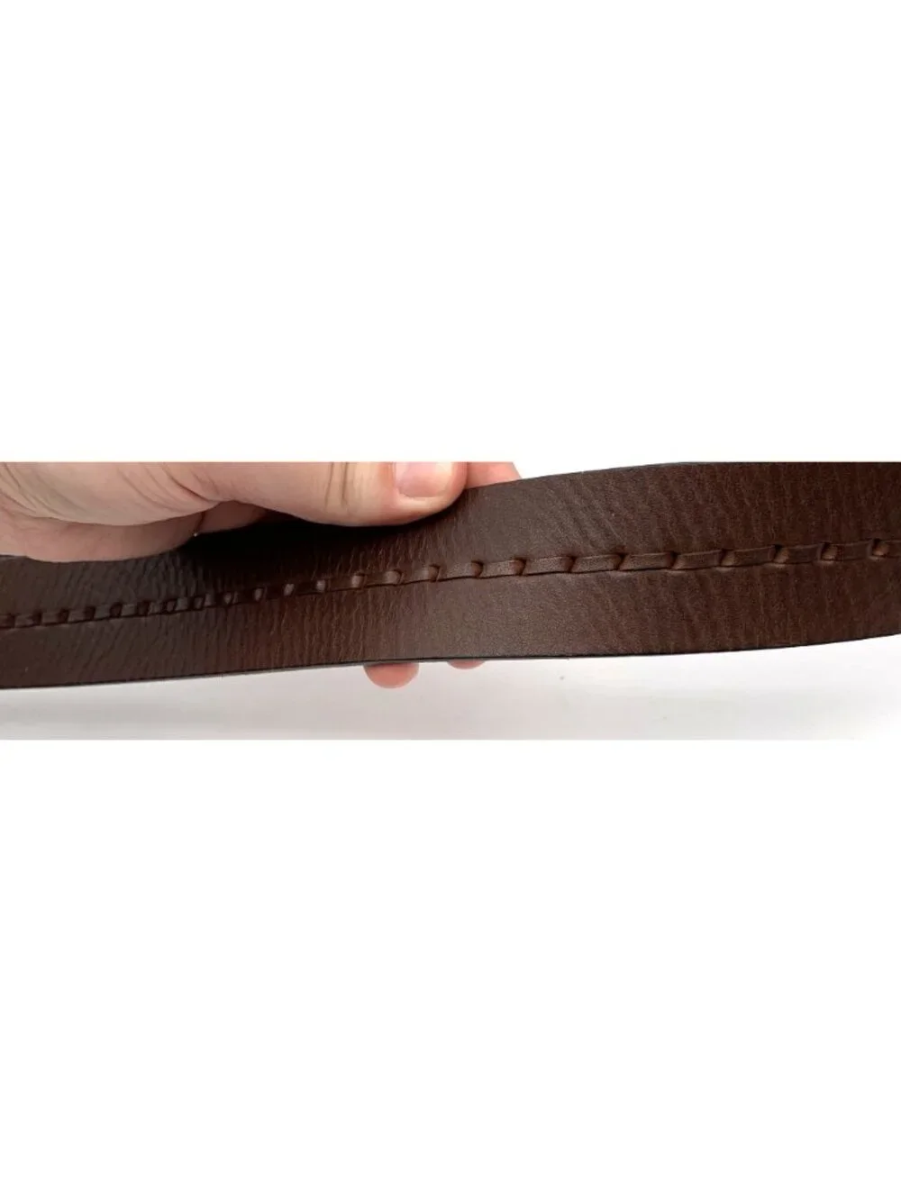 Genuine Leather Brown Belt With Double Hole Buckle Size 42 Accent Stitching